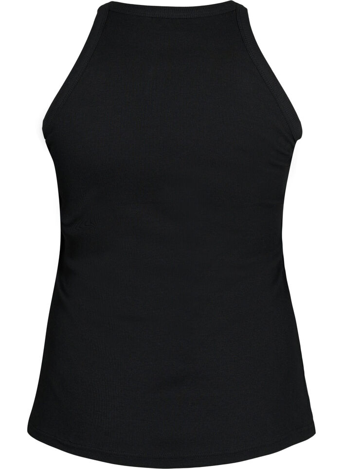 Ribbet tanktop i bomuld, Black, Packshot image number 1