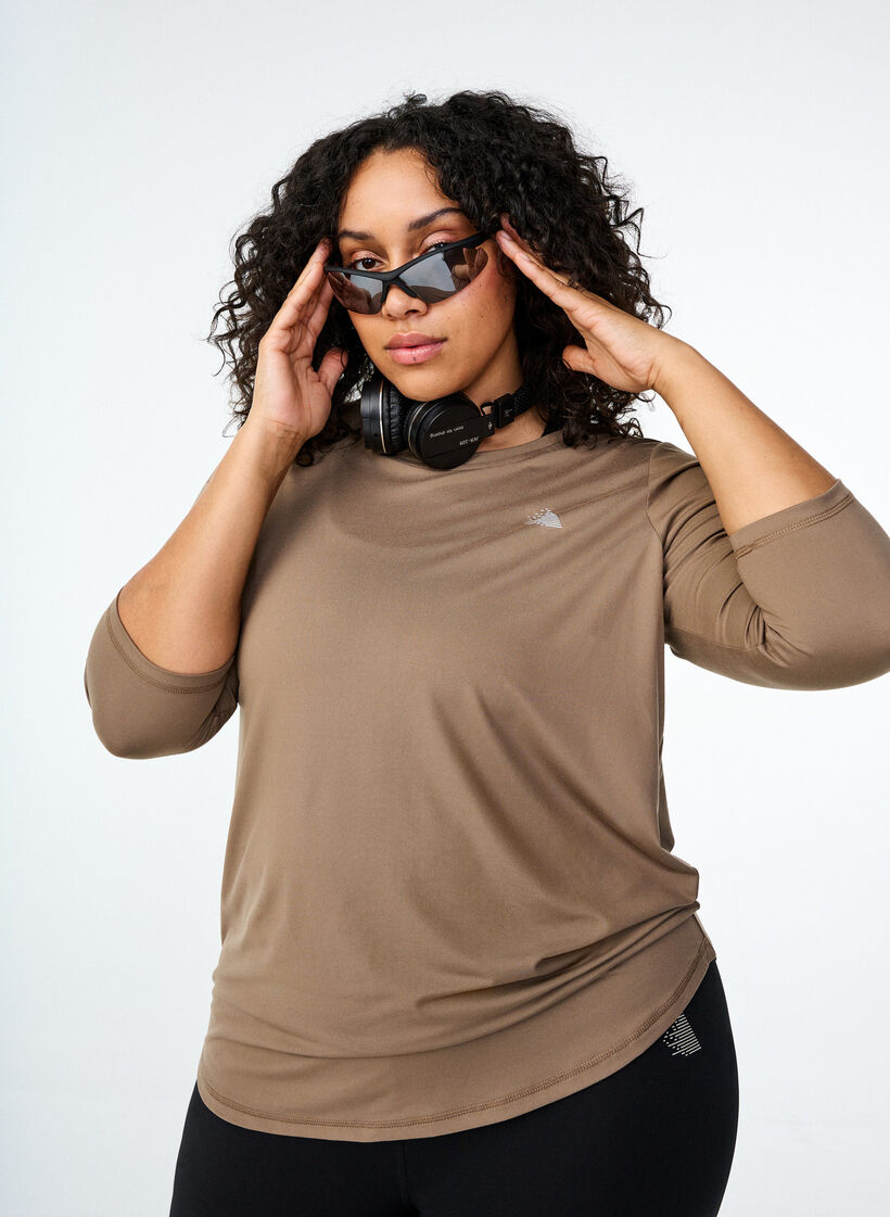 Tr&aelig;ningsbluse med 3/4 &aelig;rmer, Beige, Image image number 0