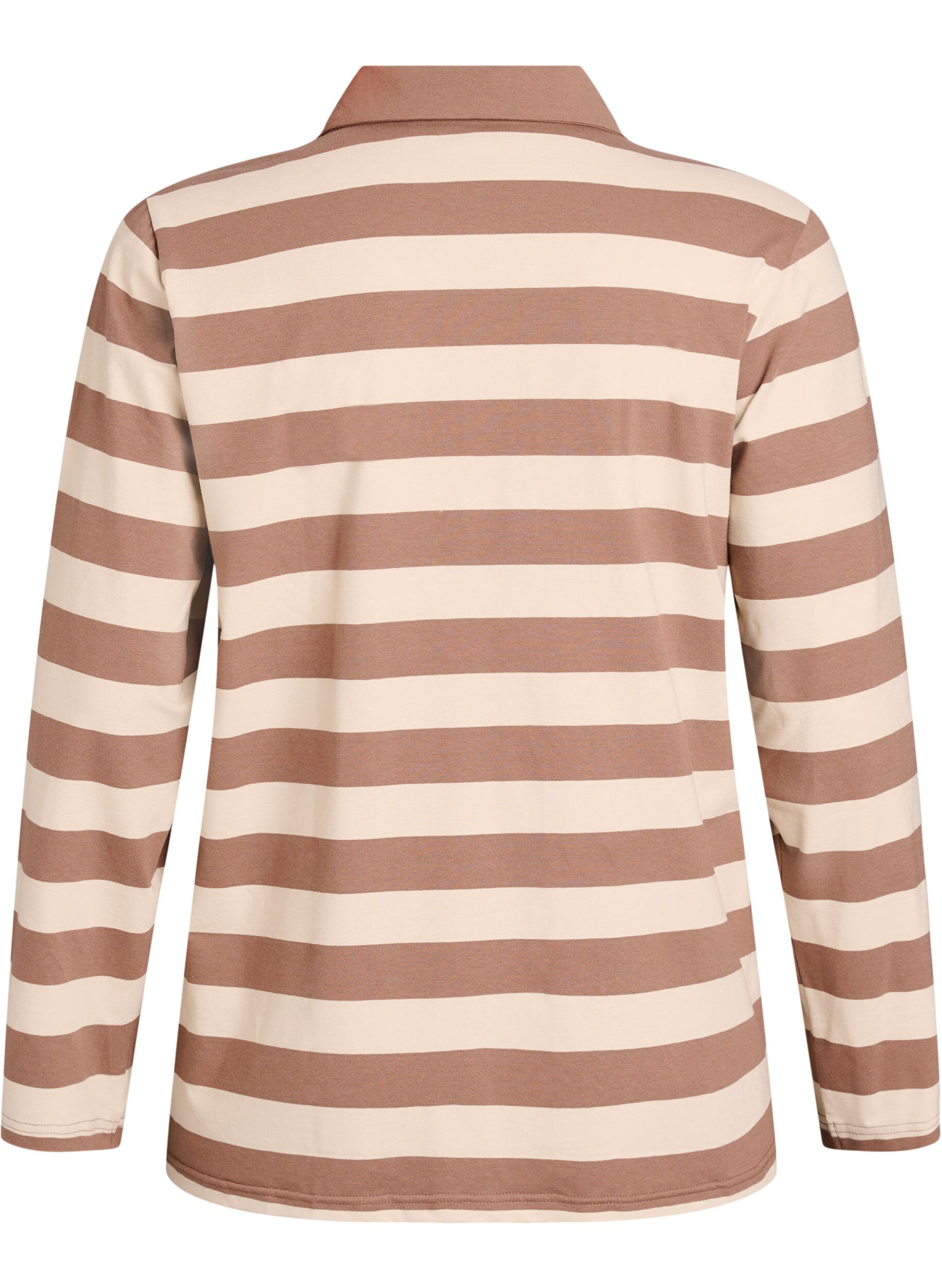 Zizzi Lang&aelig;rmet poloshirt med brede striber, Brun, Packshot image number 1