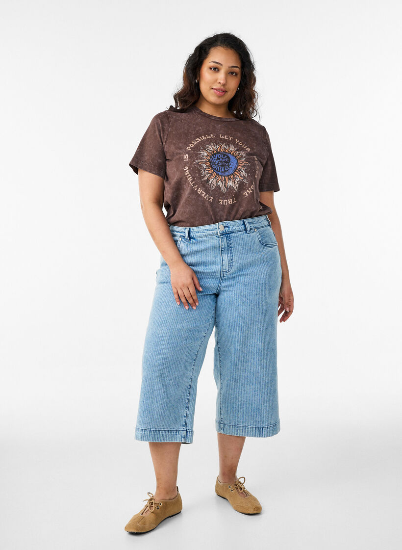 T-shirt i bomuld med frontprint, Brun, Model image number 1