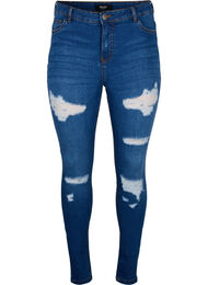 Slim fit jeans med sliddetaljer, Blue Denim