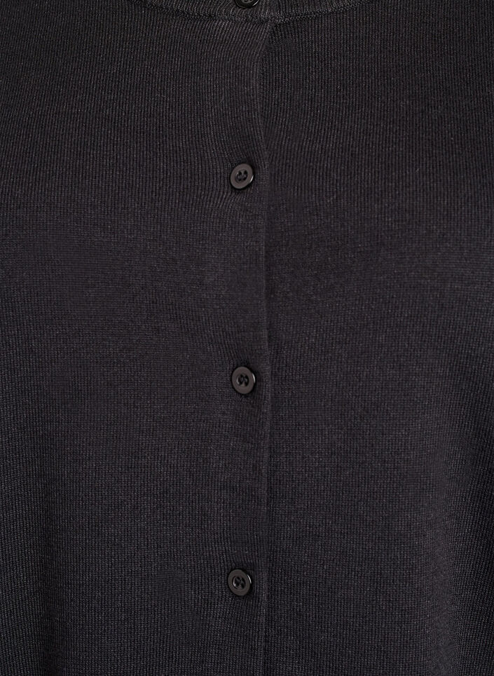 Finstrikket cardigan med rund hals, Sort, Packshot image number 2