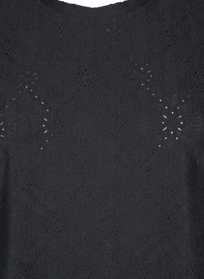 Bluse med korte ærmer og blomsterbroderi, Black, Packshot image number 2