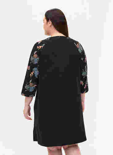 Bomulds natkjole med printdetaljer, Black Flower AOP, Model image number 1