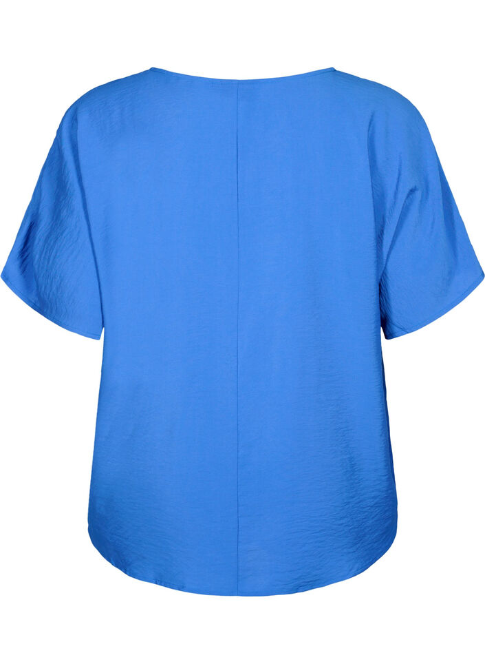 Kortærmet bluse i viskose, Monaco Blue, Packshot image number 1