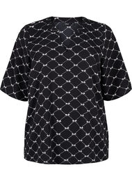 V-hals bluse med sløjfeprint, Black Bow AOP