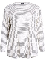 Stribet jerseybluse med bølgede kanter, Hvid