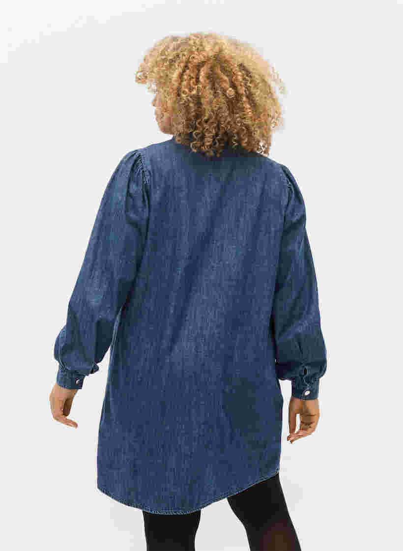 Denim skjortekjole i bomuld, Dark blue denim, Model image number 1