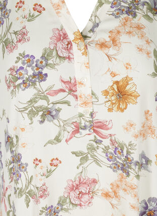 Kortærmet viskose tunika med print, Creme Vintage Flower, Packshot image number 2