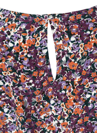 Viskose bluse med smock og blomsterprint, Purple FLower AOP, Packshot image number 3