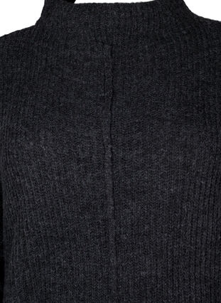 Lang oversize strikkjole med slids, Dark Grey Melange, Packshot image number 2