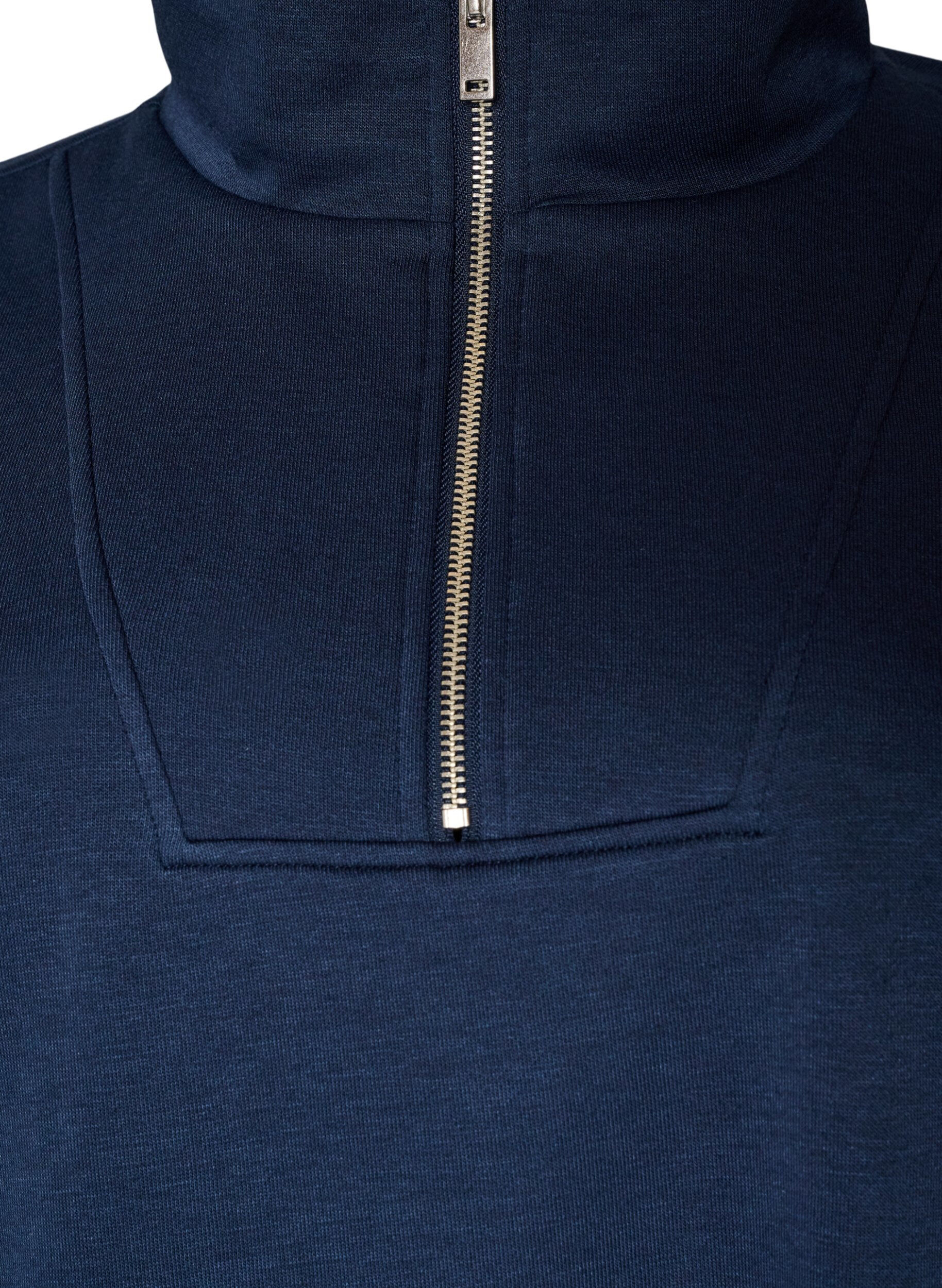ZizziSweatshirt med h&oslash;j krave og lynl&aring;s, Bl&aring;, Packshot image number 2