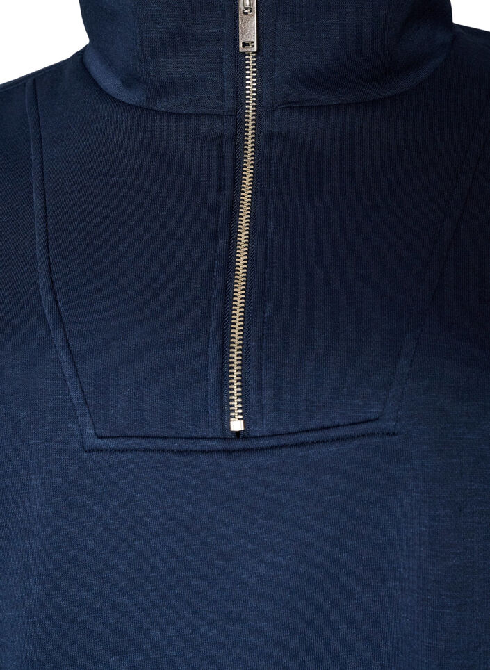 Sweatshirt med h&oslash;j krave og lynl&aring;s, Bl&aring;, Packshot image number 2