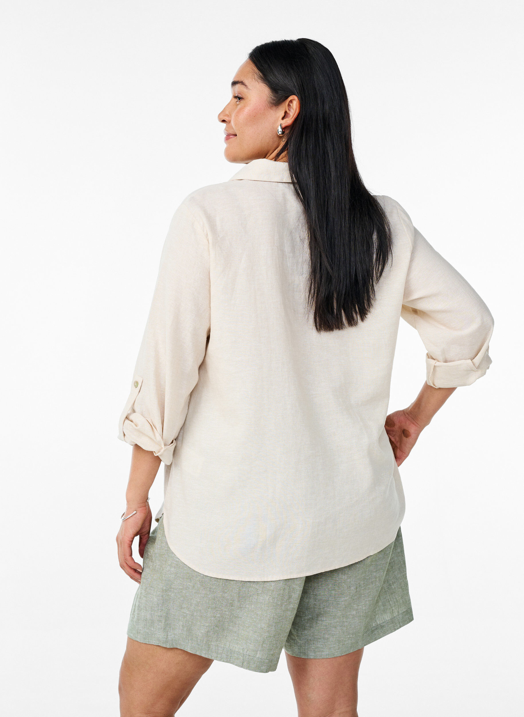 ZizziSkjorte i h&oslash;r og viskose med 3/4-&aelig;rmer, Beige, Model image number 2