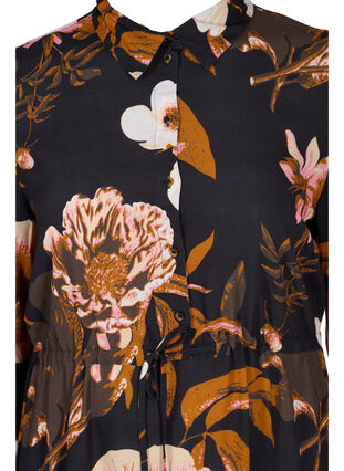 Blomstret viskosekjole med snøre, Black Flower AOP, Packshot image number 2