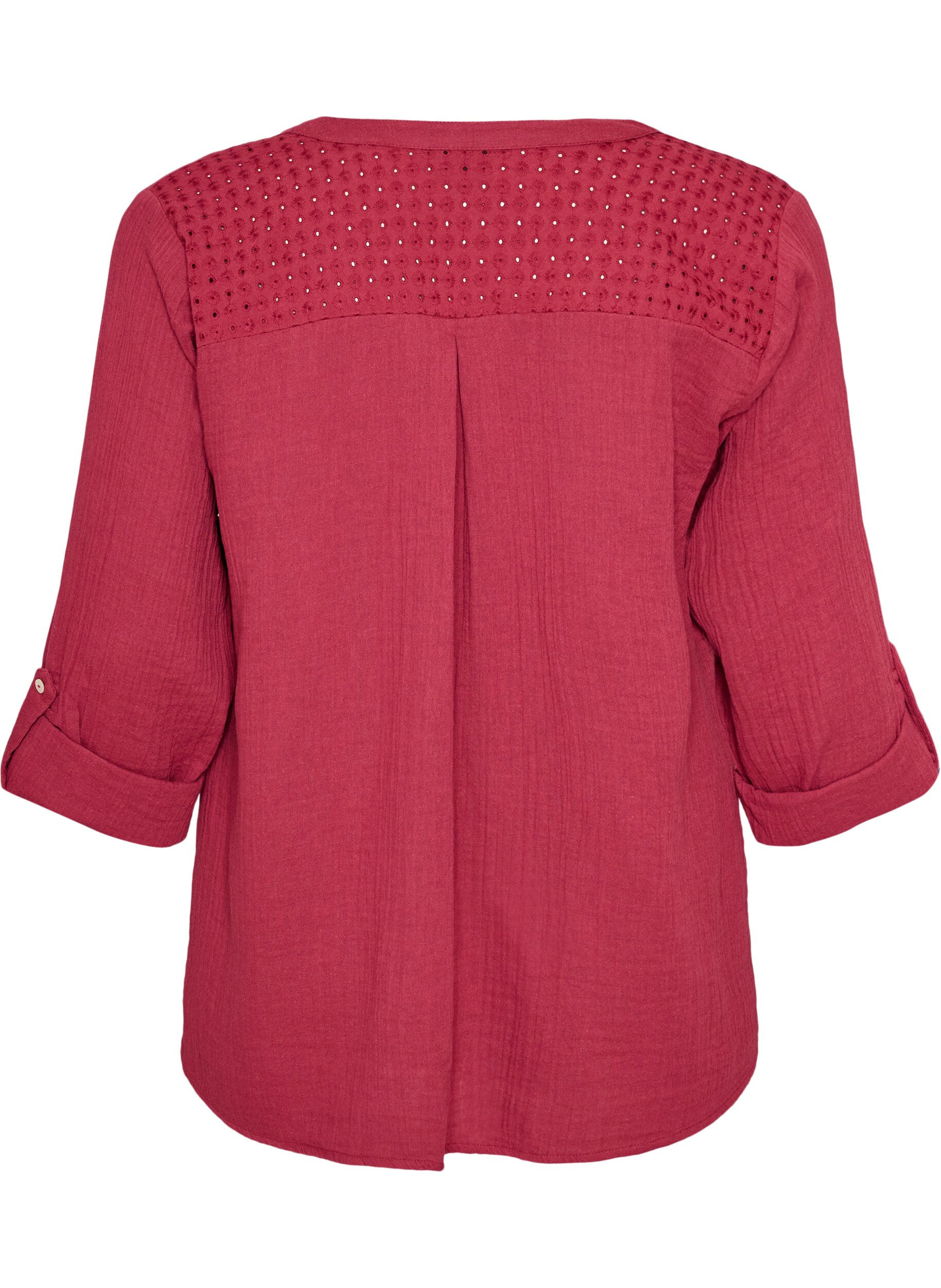 ZizziBluse i bomuldsmusselin med broderi anglaise, R&oslash;d, Packshot image number 1
