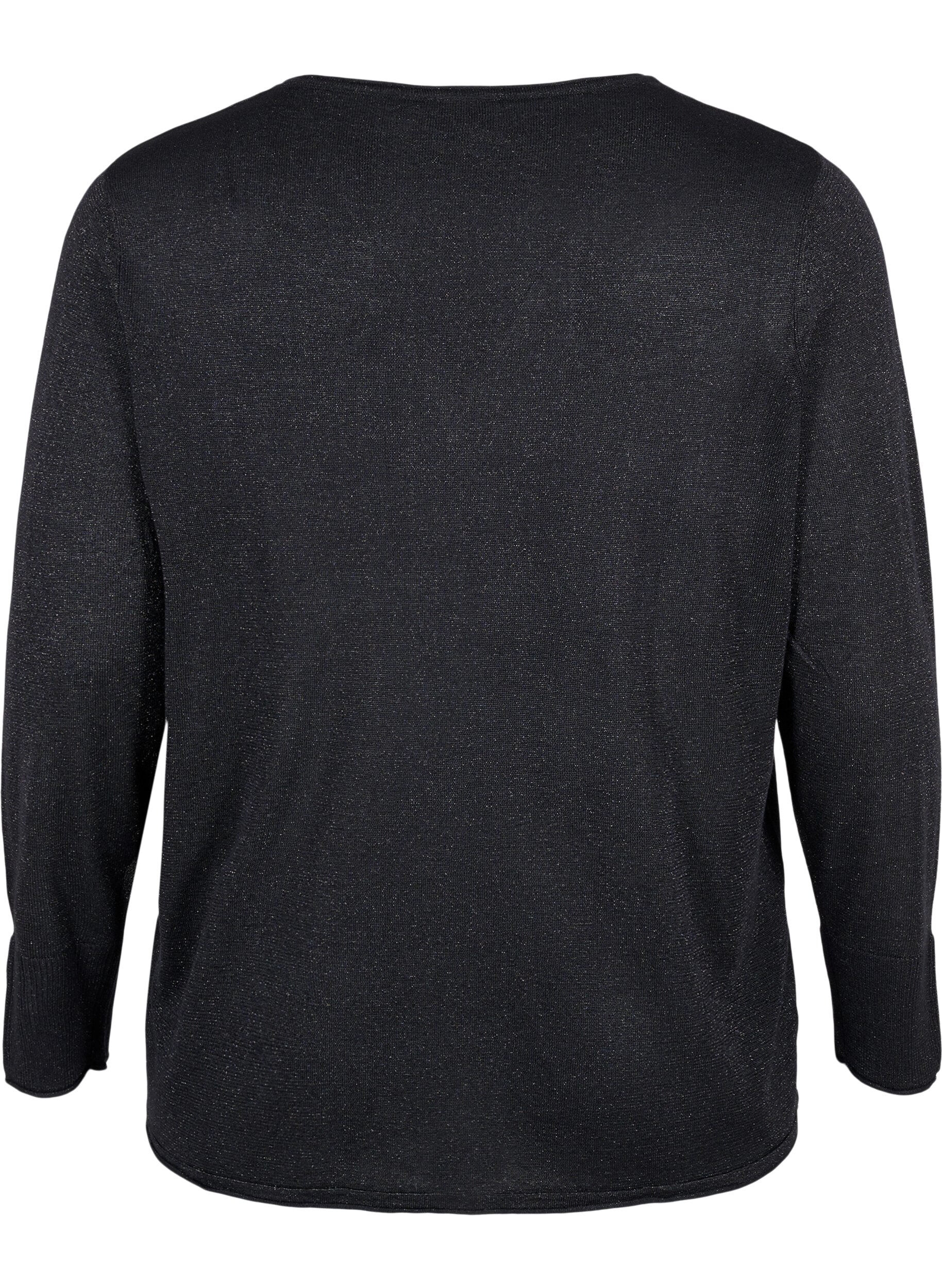 Zizzi Viskose strikbluse med glimmer, Black w. DTM Lurex, Packshot image number 1