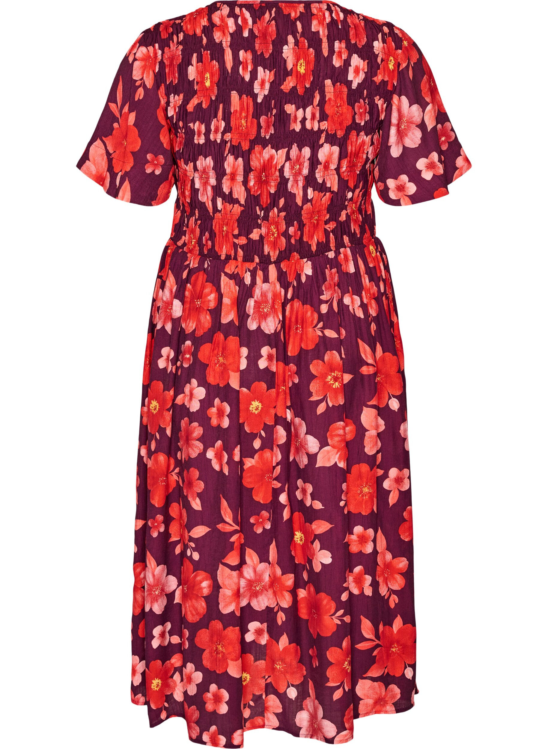 ZizziKjole med smock og blomsterprint, Lilla, Packshot image number 1
