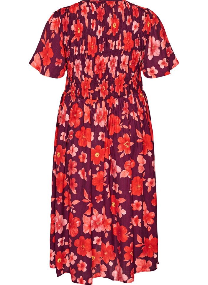 Kjole med smock og blomsterprint, Lilla, Packshot