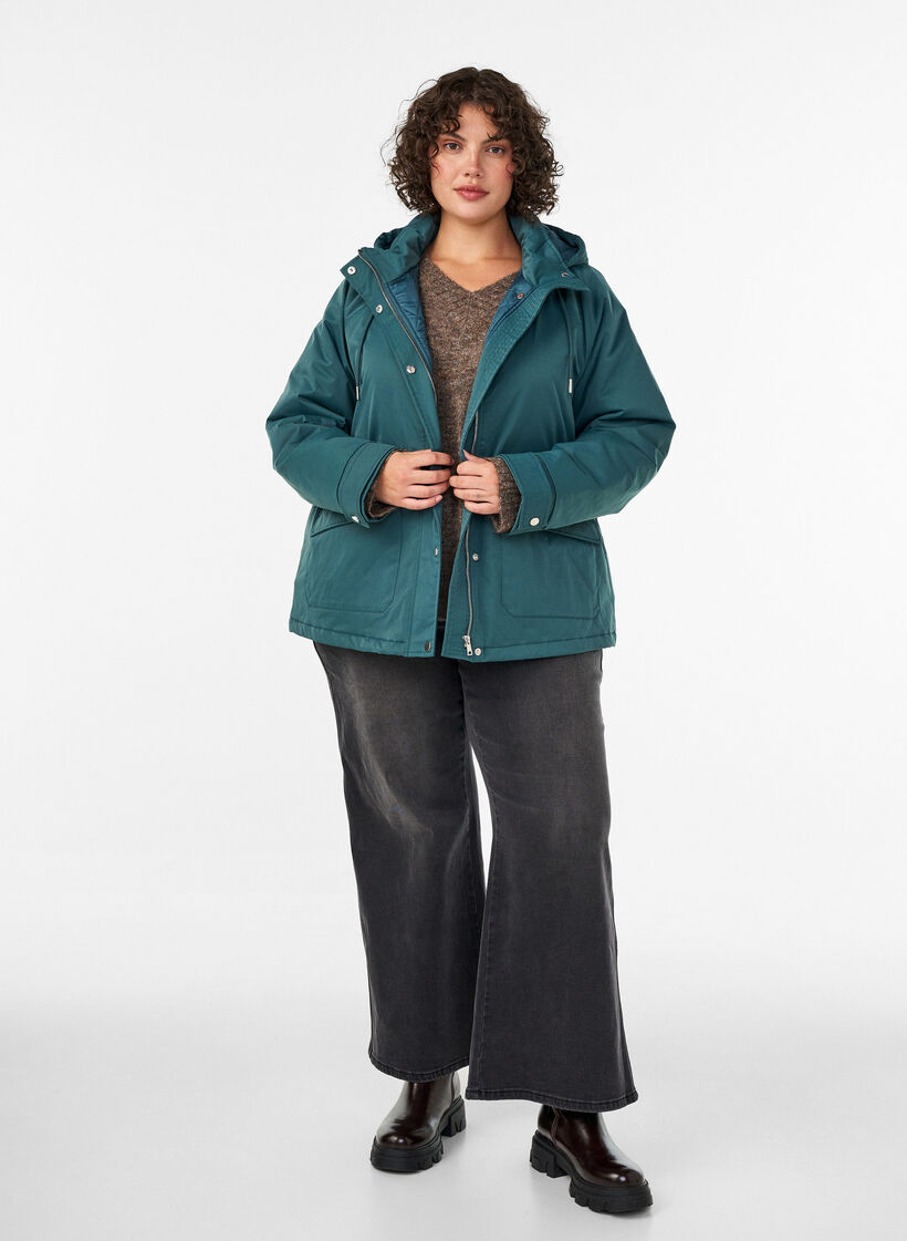 Vatteret parka med aftagelig h&aelig;tte, Gr&oslash;n, Model image number 1
