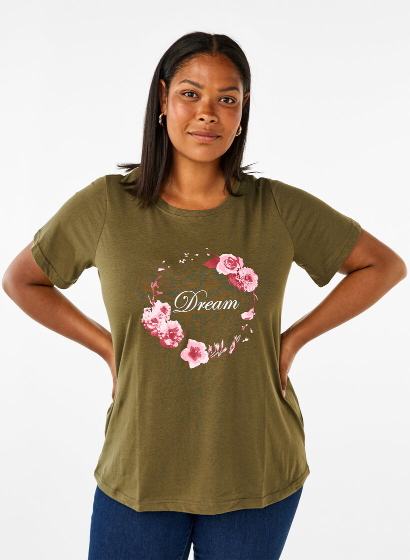 FLASH - T-shirt med motiv, Olive Night Flower, Model image number 0