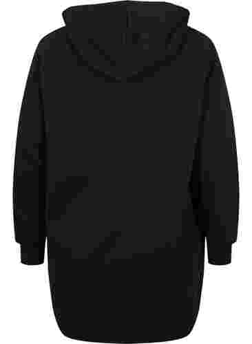 Lang sweatshirt med hætte og printdetaljer, Black w. Logo Print, Packshot image number 1
