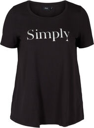 Kortærmet bomulds t-shirt med tryk, Black SIMPLY