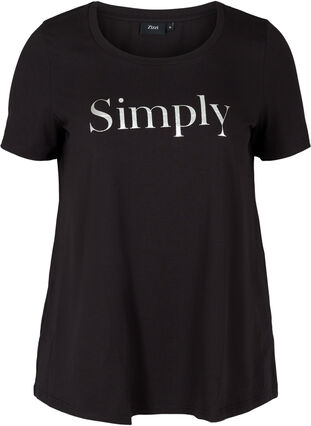 Kortærmet bomulds t-shirt med tryk, Black SIMPLY, Packshot image number 0