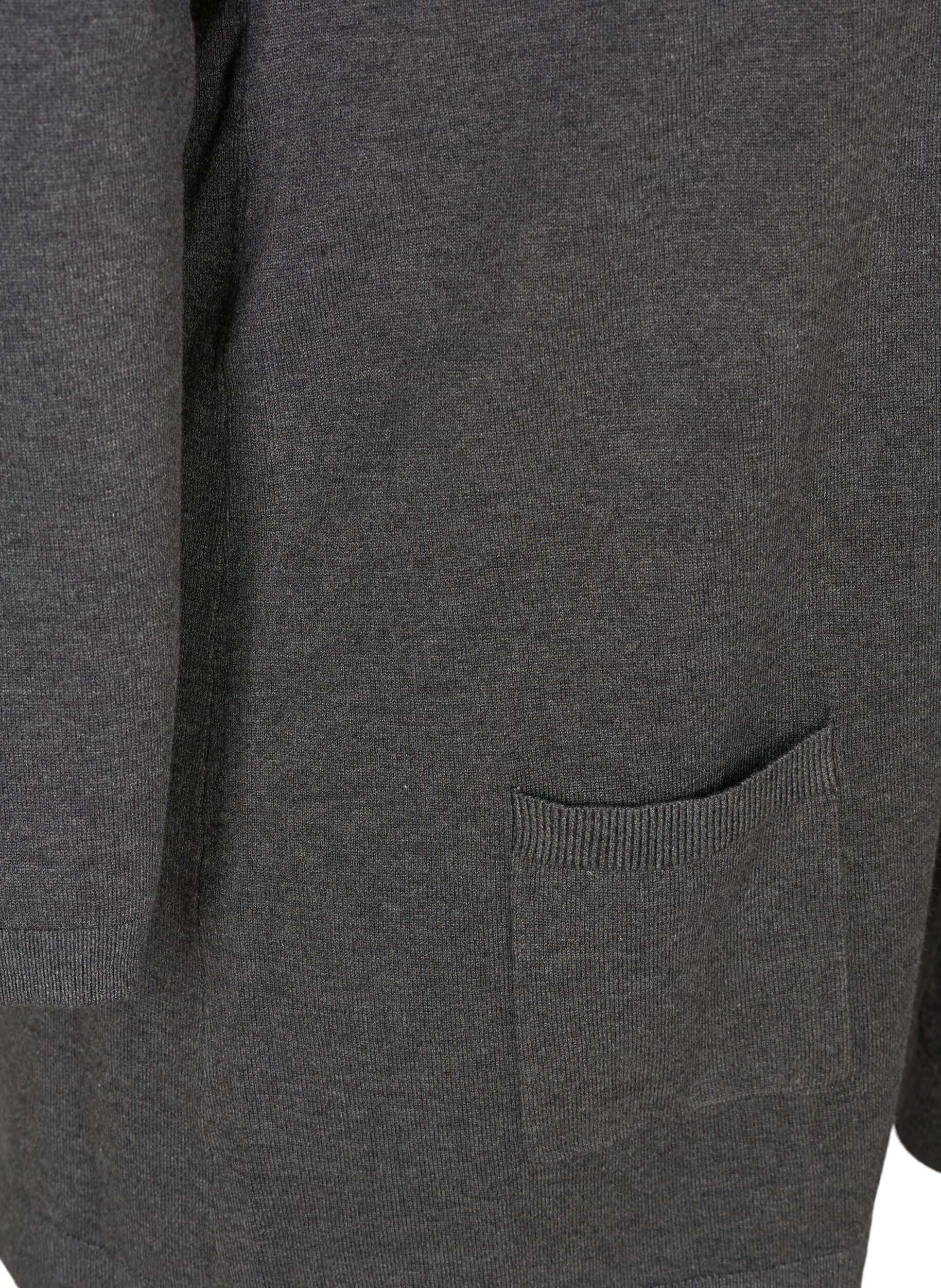 ZizziLang strikcardigan i viskosemix, Gr&aring;, Packshot image number 3