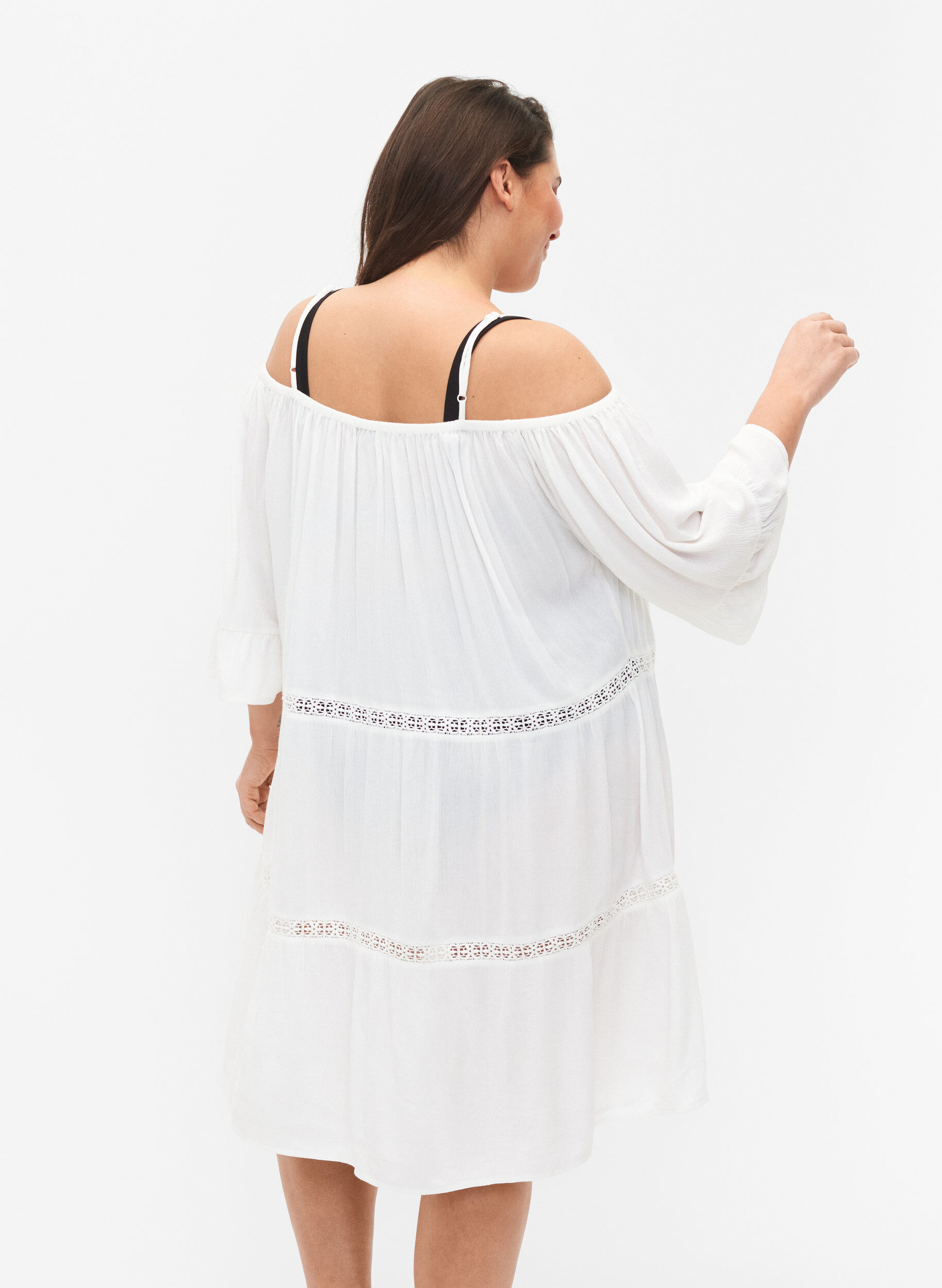 Zizzi Strand tunika med off-shoulder, White, Model image number 1