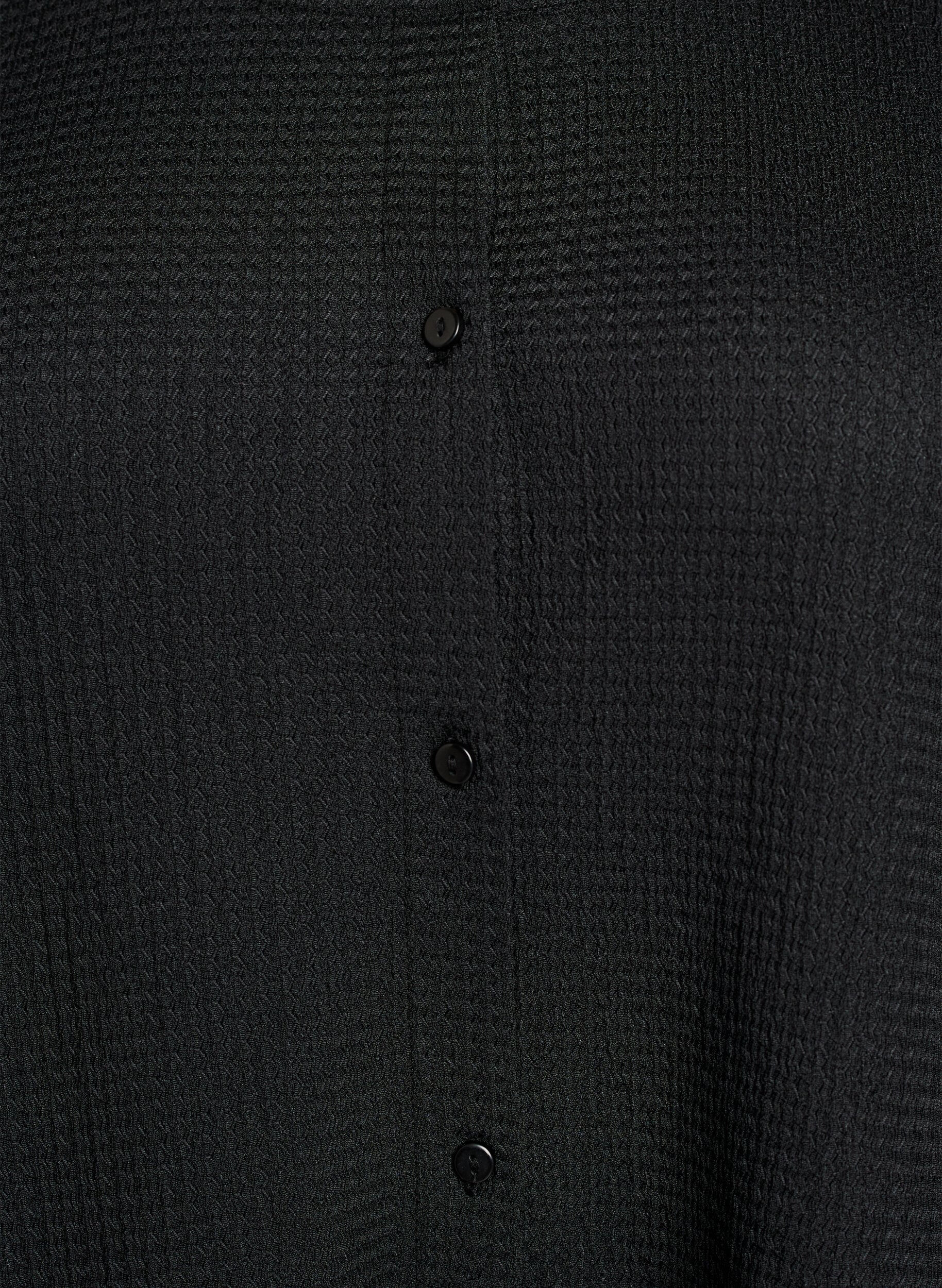 Zizzi Kort&aelig;rmet bluse med struktur og knaplukning, Sort, Packshot image number 2