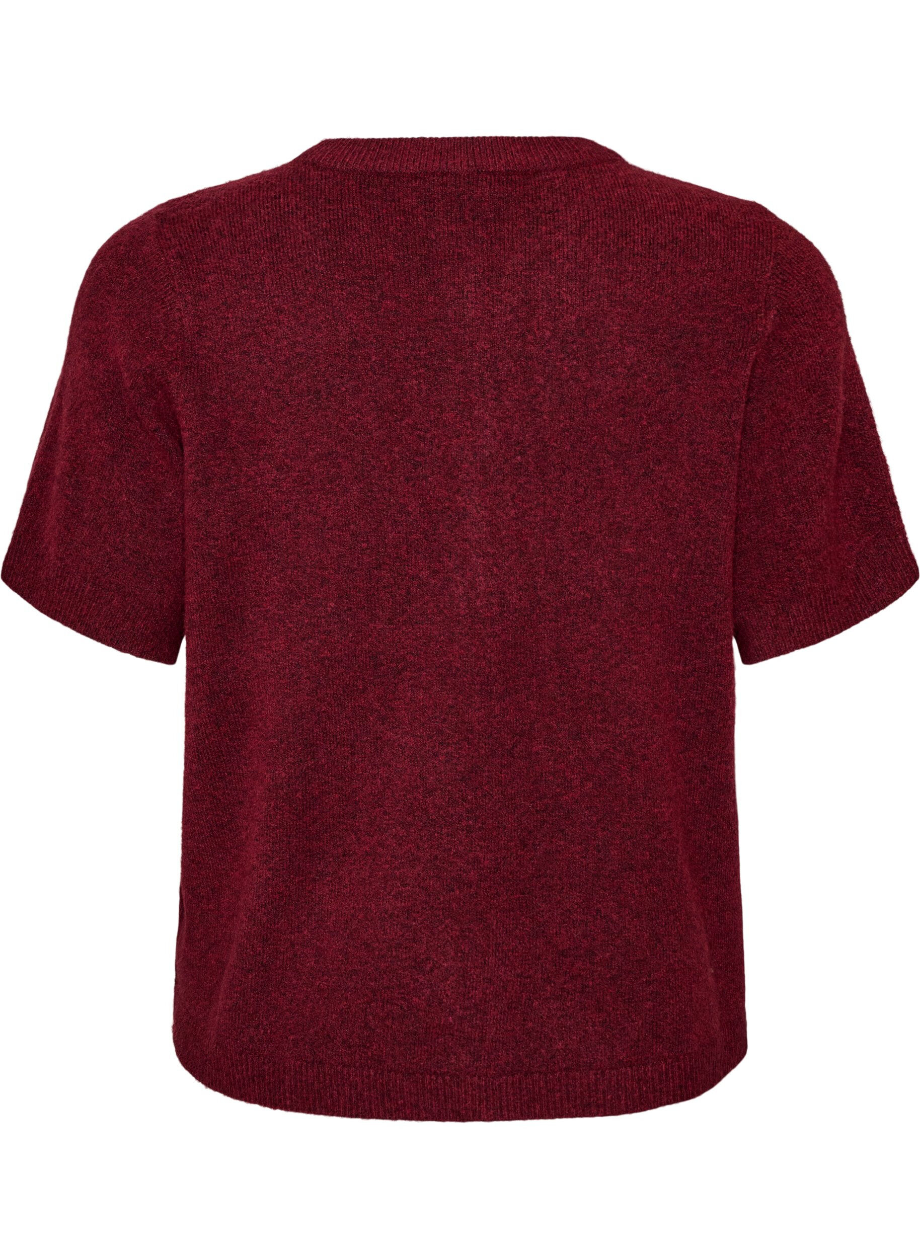 ZizziStrik cardigan med korte &aelig;rmer, R&oslash;d, Packshot image number 1