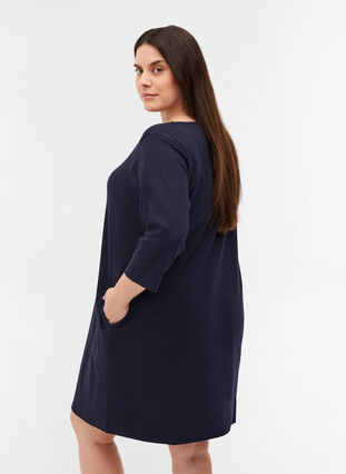 Bomulds kjole med 3/4 ærmer og lommer, Night Sky, Model image number 1