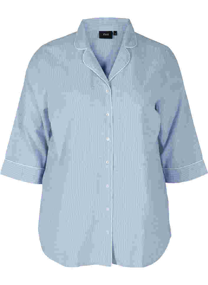 Stribet natskjorte i bomuld, White/Blue Stripe, Packshot image number 0