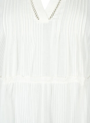 Kjole i bomuld med 3/4 ærmer og flæser, Bright White, Packshot image number 2