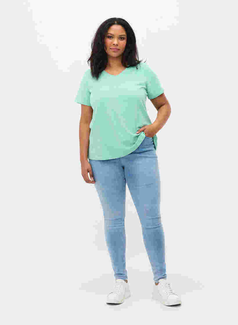Basis t-shirt med v-hals, Dusty Jade Green, Model image number 2