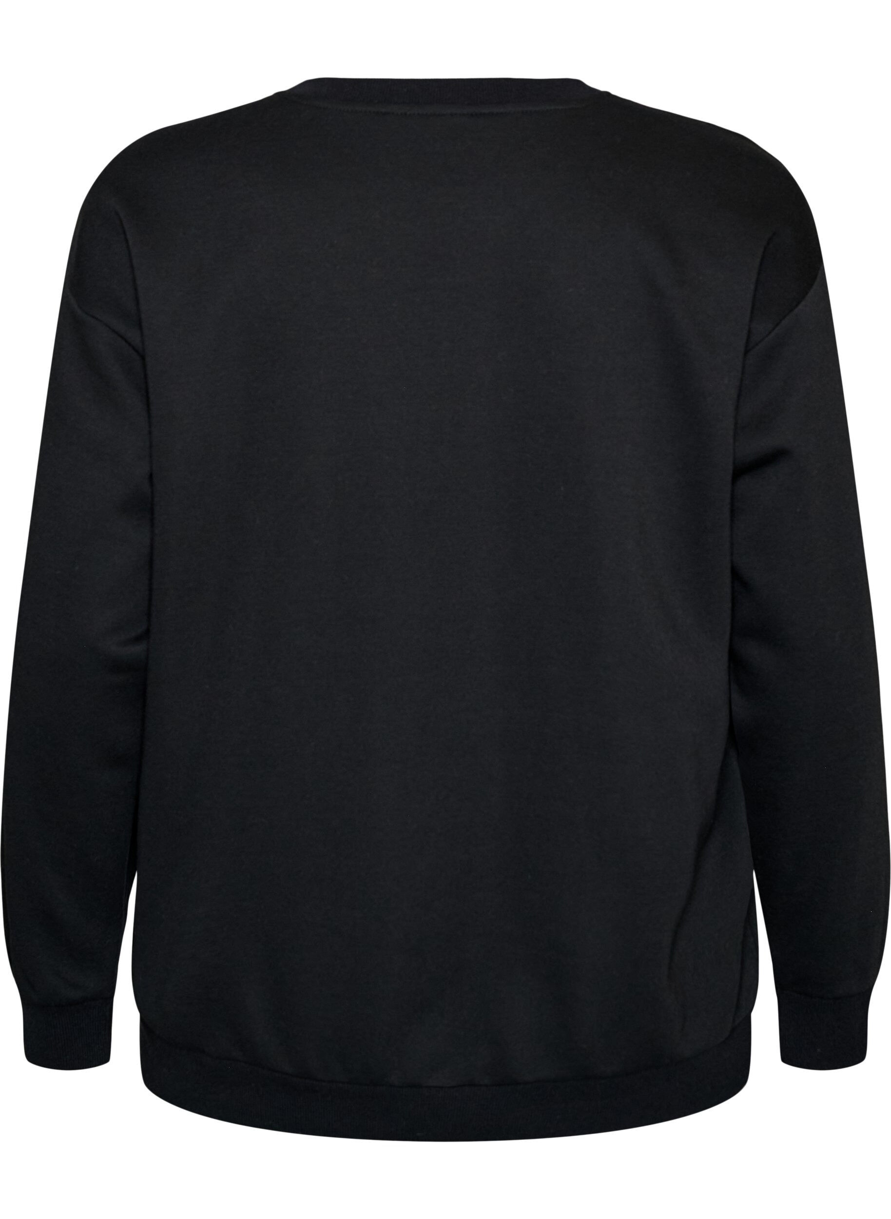 ZizziSweatshirt med broderet tekst, Sort, Packshot image number 1