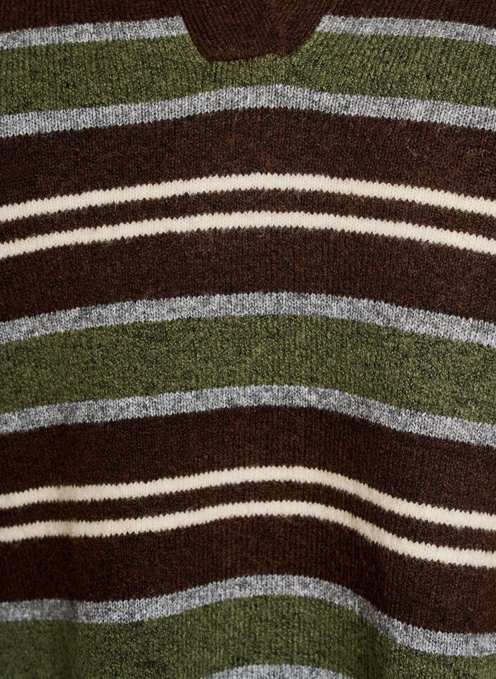 Strikbluse med striber og polokrave, Brun, Packshot image number 2