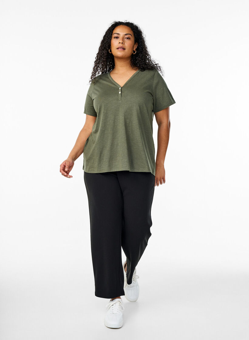 FLASH - T-shirt med knapdetalje, Grøn, Model image number 1