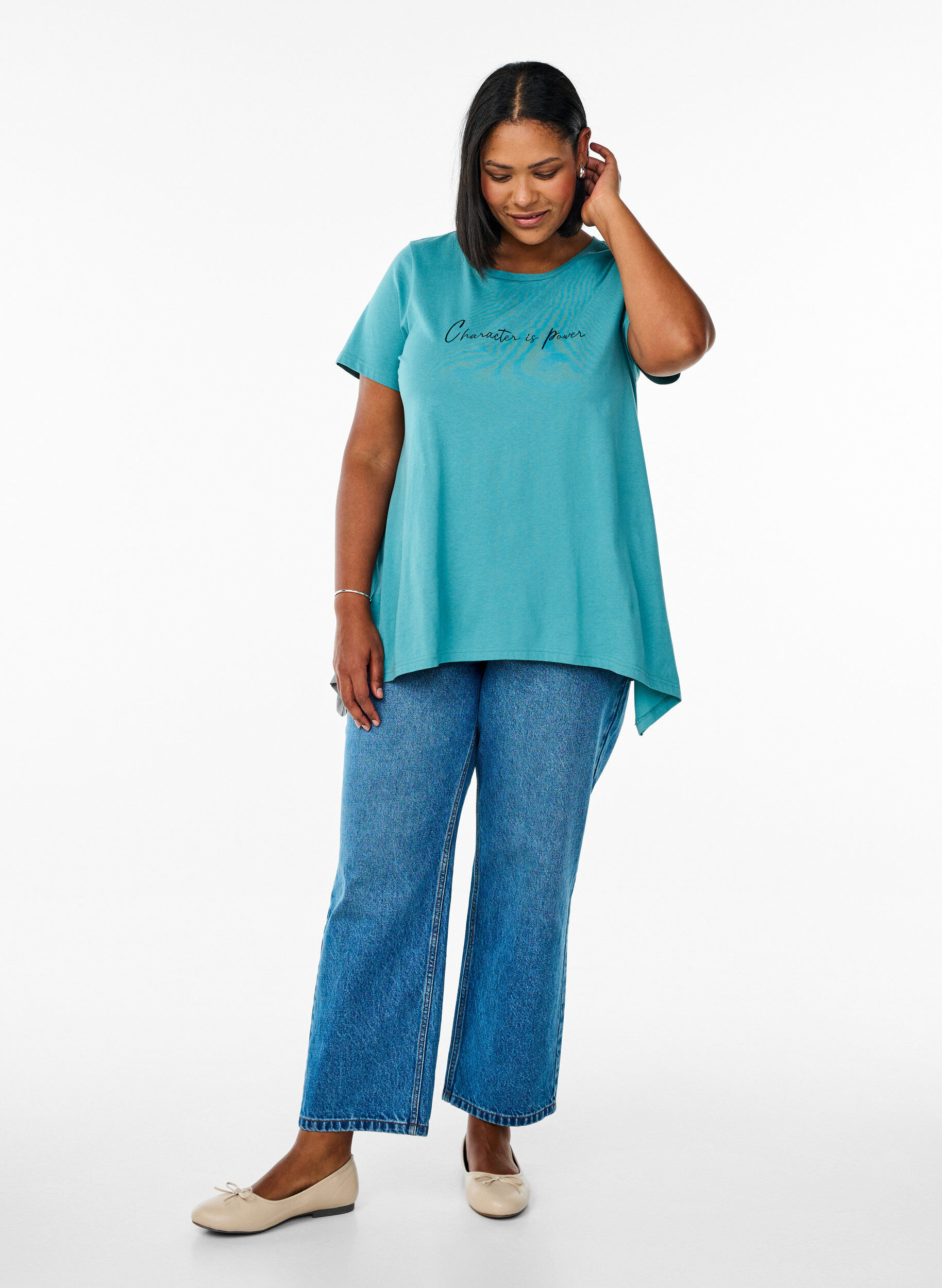 Zizzi T-shirt med rund hals og A-facon, Gr&oslash;n, Model image number 1