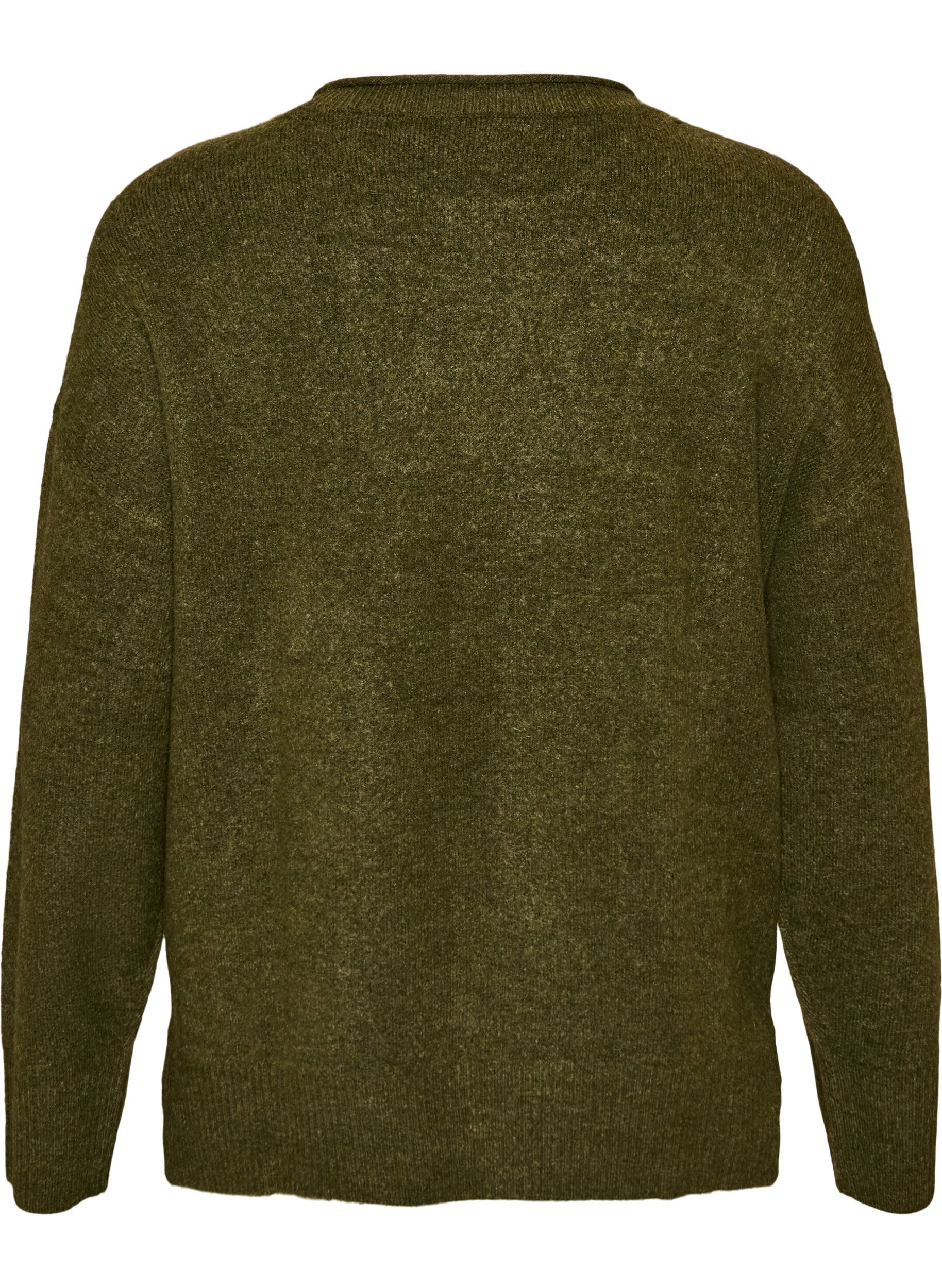 ZizziStrikbluse med V-formet ribm&oslash;nster og slidser, Gr&oslash;n, Packshot image number 1
