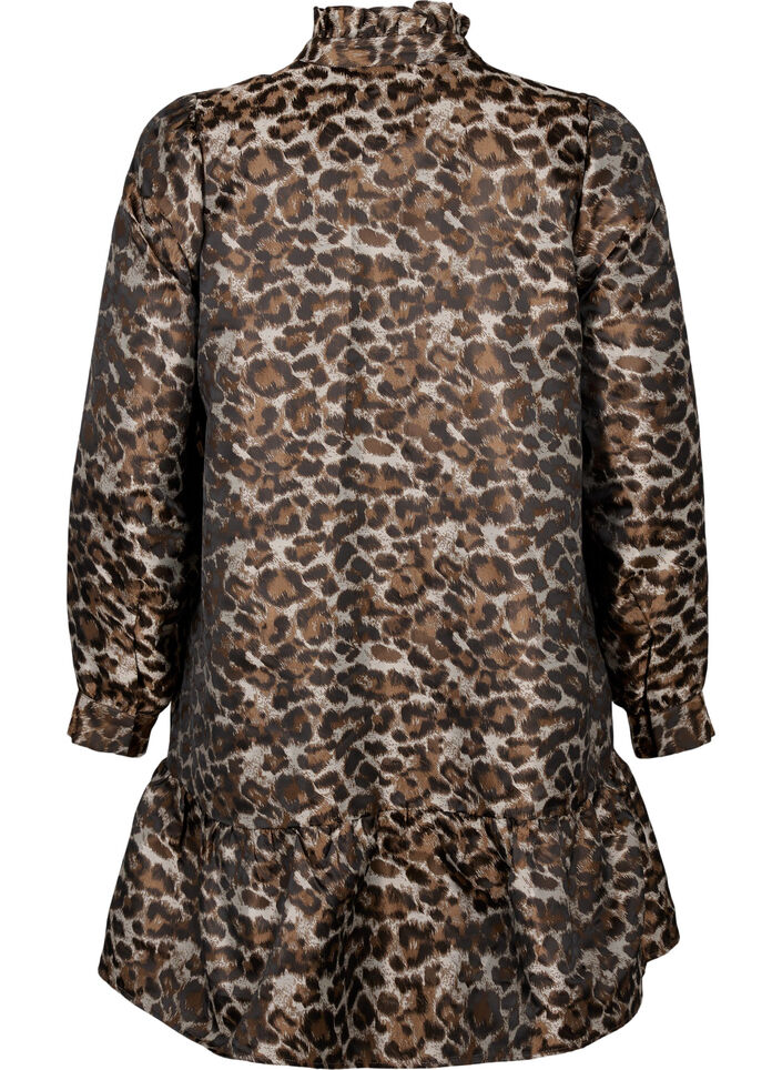 Kort jaquard kjole med leopardmønster, Brown Leo AOP, Packshot image number 1
