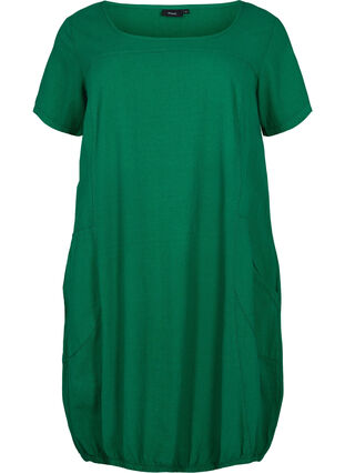Kortærmet kjole i bomuld, Verdant Green, Packshot image number 0