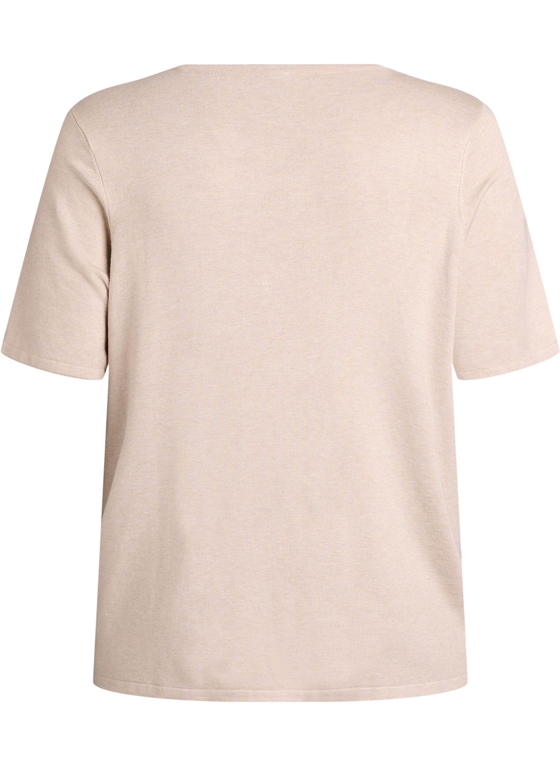 Zizzi Kort&aelig;rmet strikbluse i viskose, Beige, Packshot image number 1