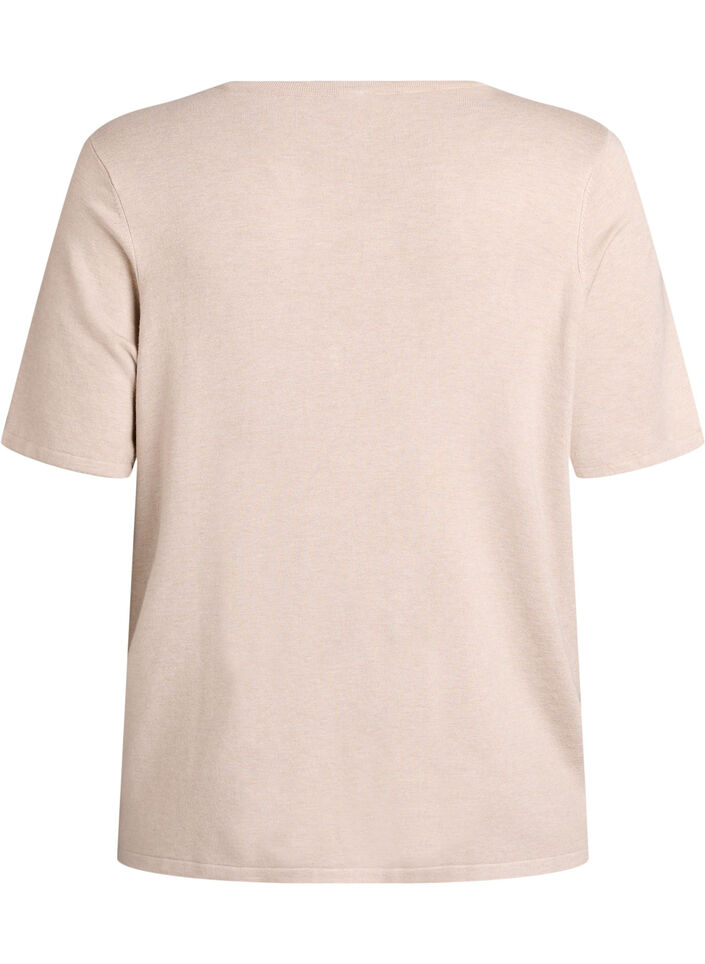 Kortærmet strikbluse i viskose, Beige, Packshot image number 1