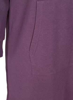 Lang sweatshirt med hætte og stor lomme, Blackberry Wine, Packshot image number 3
