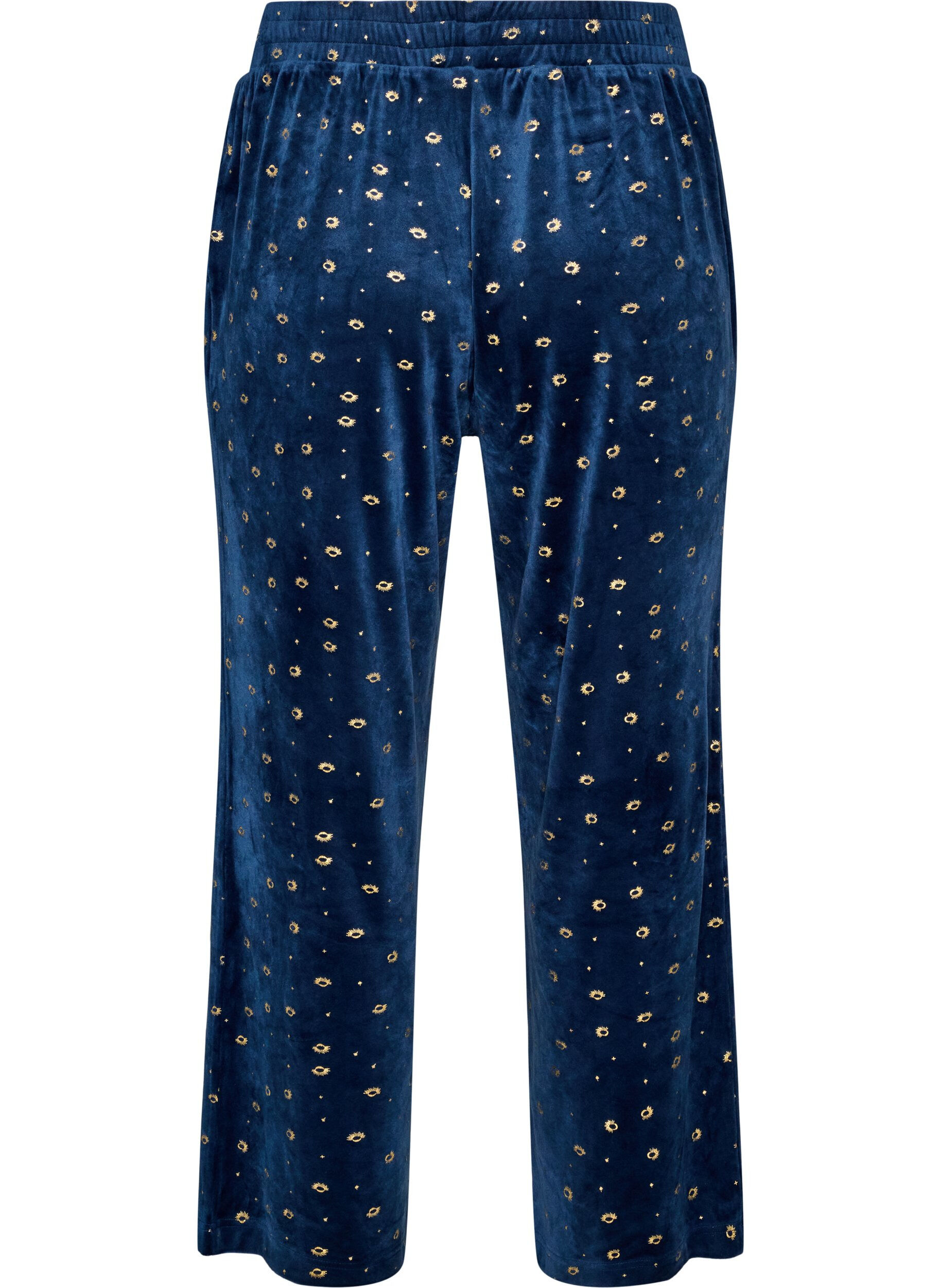 ZizziPyjamasbukser i velour med all-over print, Bl&aring;, Packshot image number 1