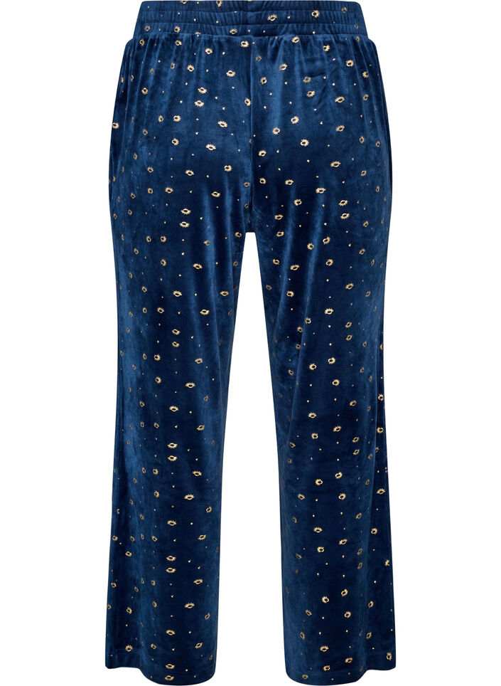 Pyjamasbukser i velour med all-over print, Bl&aring;, Packshot image number 1