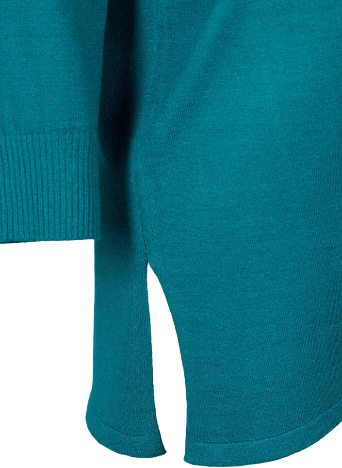 Strikket cardigan med slids og rib, Deep Lake Mel. , Packshot image number 3