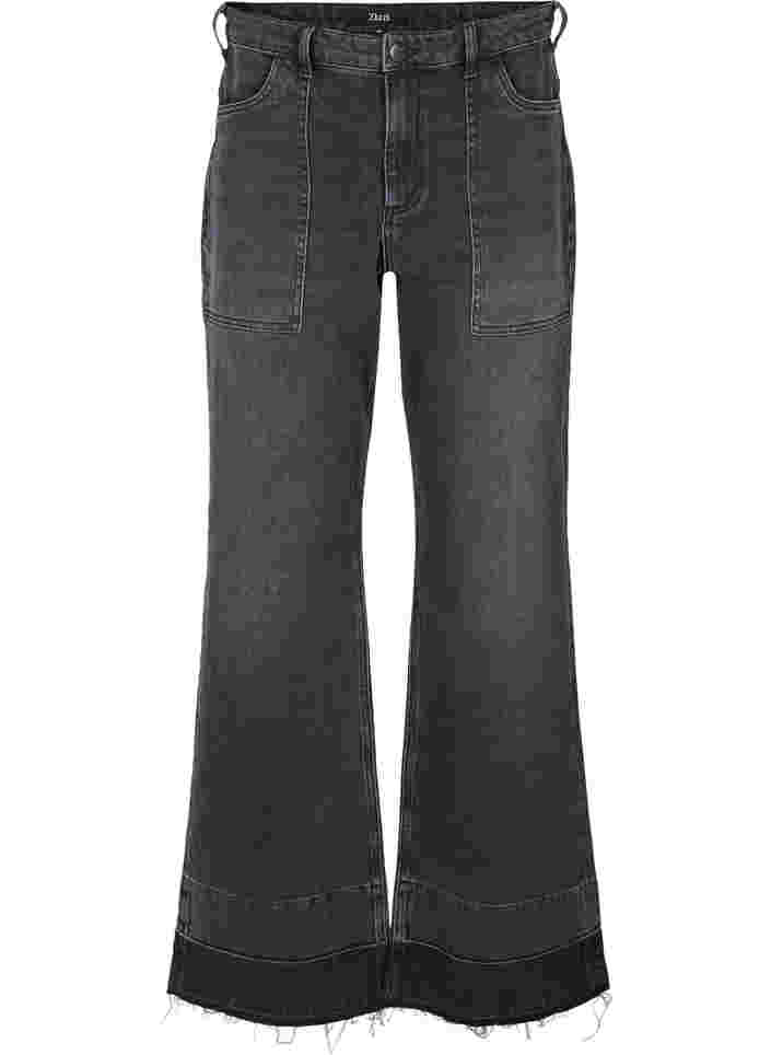 Wide fit jeans med høj talje, Grey Denim, Packshot image number 0